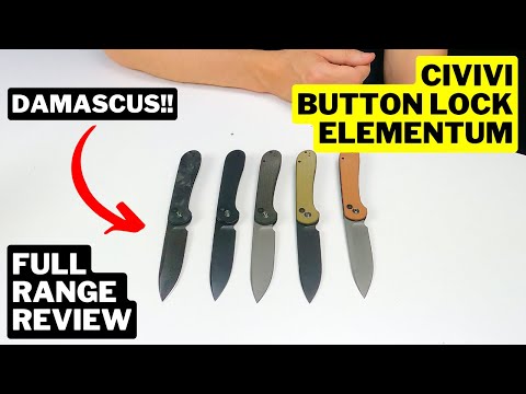 Damascus Steel BUTTON LOCK Knife | Civivi Button Lock Elementum