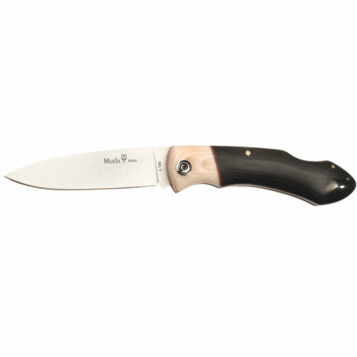 Muela GT-8M.B Lockback Folding Knife - Black and Beige Micarta Handle with Rigid Nylon Belt Pouch