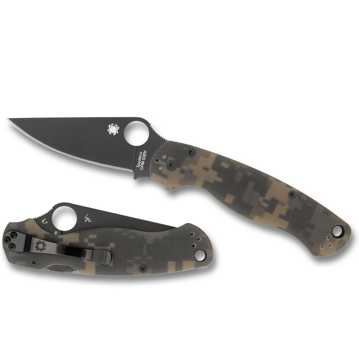 Spyderco Para Military 2 G10 Camo Plain Black Blade Knife Depot