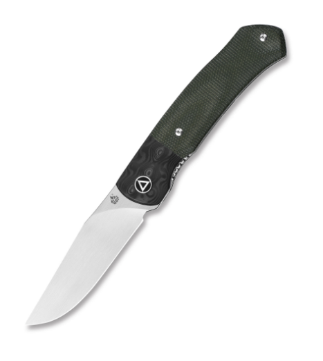 QSP Gannet, Flipper Folding Knife, Carbon Fibre Bolster, Green Micarta Handle