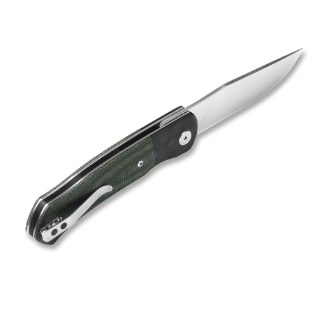 QSP Gannet, Flipper Folding Knife, Carbon Fibre Bolster, Green Micarta Handle