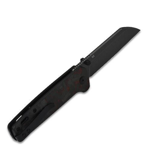 QSP Penguin Folding Knife - Shredded Carbon Fibre G10 Handle, Red