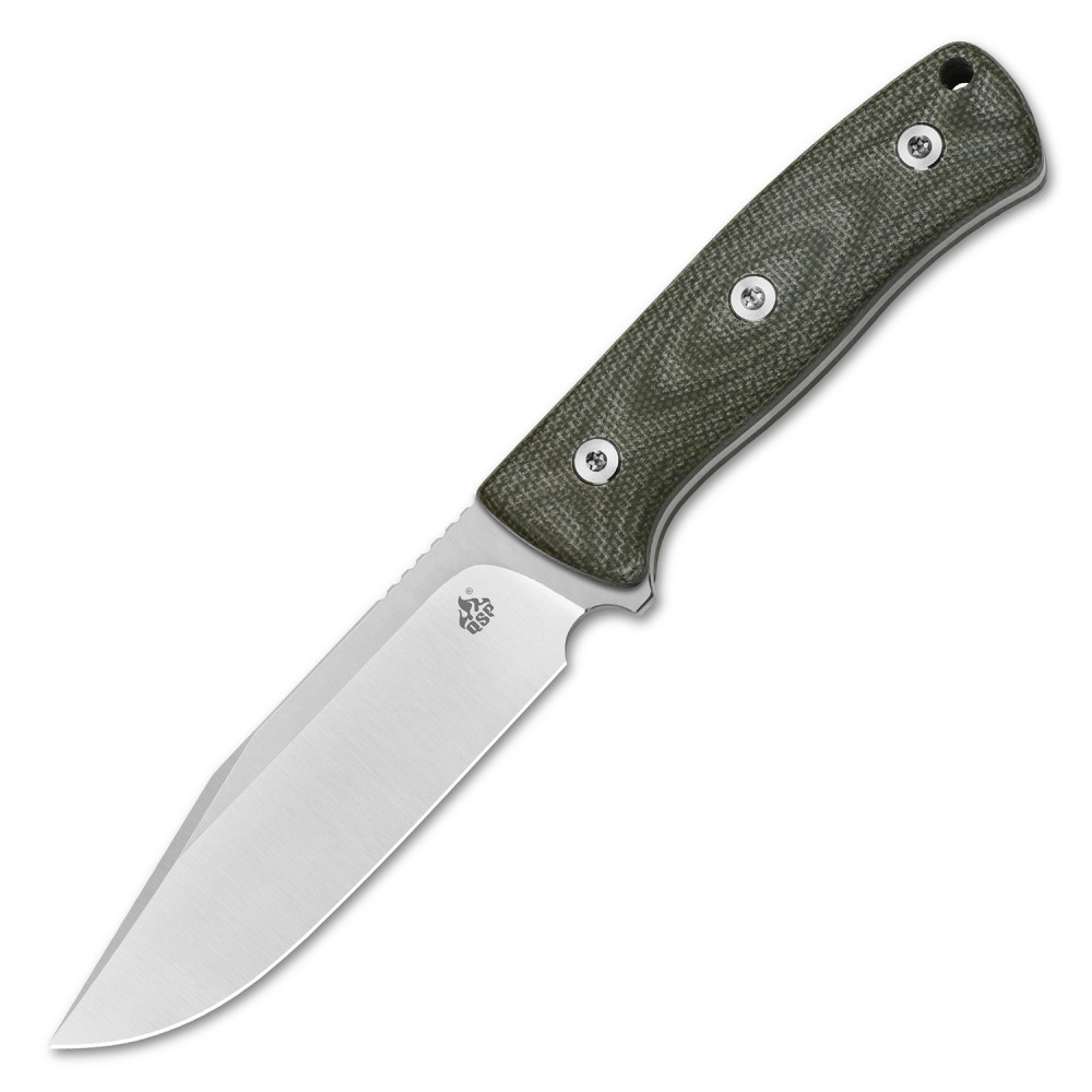 QSP Bison QS134C, Fixed Blade, Green Micarta + Kydex Pouch Knife