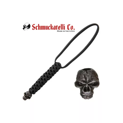 Schmuckatelli Emerson Black Lanyard with Black Oxidised Pewter Skull Bead