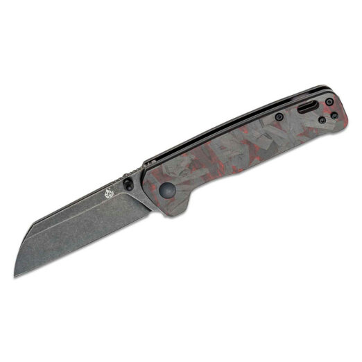 QSP Penguin QS130-URD - Shredded Carbon Fibre/Red G10 Handle with Black Stonewash Blade