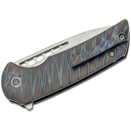 WE Knife Co. Mini Malice WE054BL-6, CPM-20CV Bead Blasted Blade, Tiger Stripe Flamed Titanium Handles