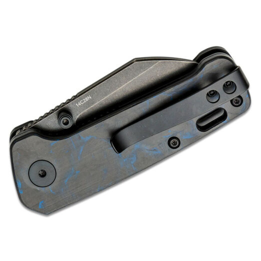 QSP Penguin Mini QS130XS-D2, Carbon Fibre/Blue G10 with Black Stonewashed 14C28N Blade