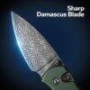 CIVIVI Qubit C22030E-DS1, Green Aluminium, Damascus Blade, Button Lock