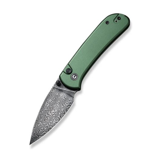 CIVIVI Qubit C22030E-DS1, Green Aluminium, Damascus Blade, Button Lock