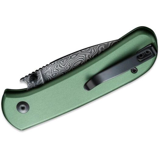 CIVIVI Qubit C22030E-DS1, Green Aluminium, Damascus Blade, Button Lock