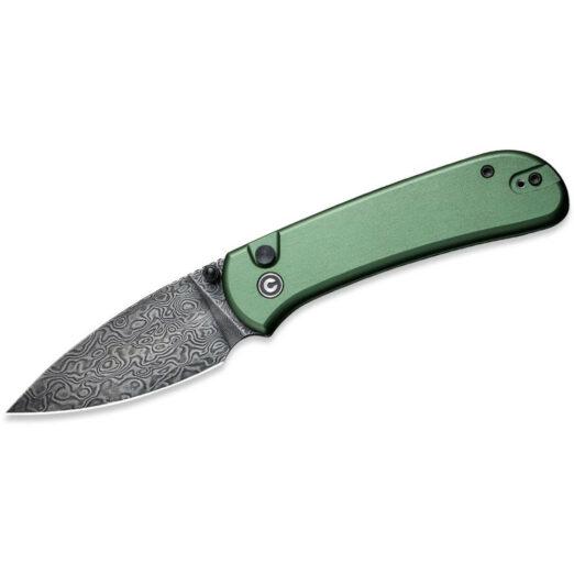 CIVIVI Qubit C22030E-DS1, Green Aluminium, Damascus Blade, Button Lock