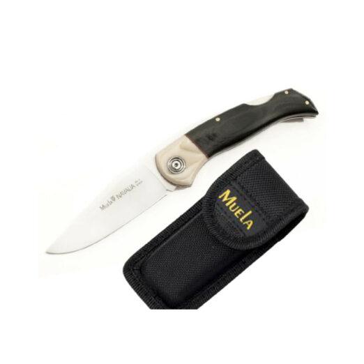 Muela GT-8M.B Lockback Folding Knife - Black and Beige Micarta Handle with Rigid Nylon Belt Pouch