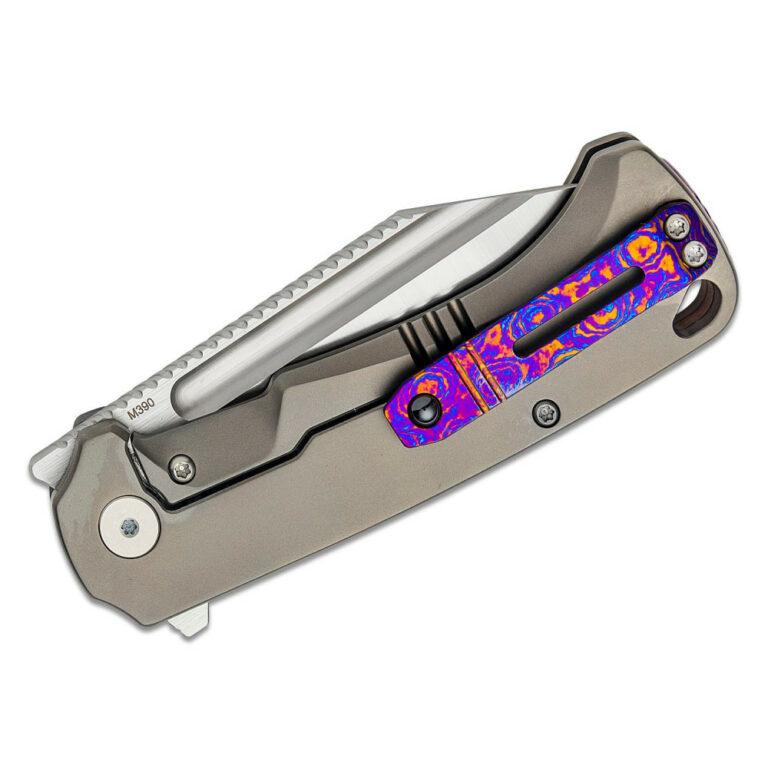 QSP Rhino QS143A, Bead Blasted Titanium with Satin M390 Blade Knife