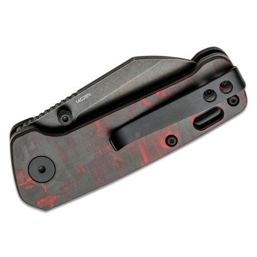 QSP Penguin Mini QS130XS-E2, Shredded Red G10/Carbon Fibre with Black Stonewashed 14C28N Blade
