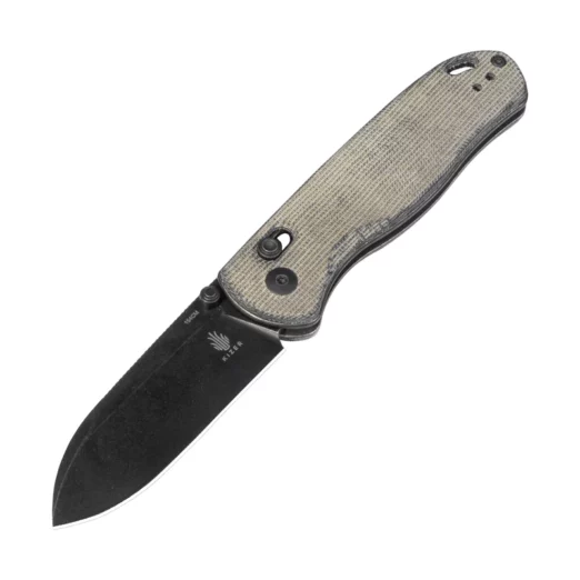 Kizer Vanguard Drop Bear V3619C4 - Black 154CM Blade, Clutch Lock, Green Micarta Handles