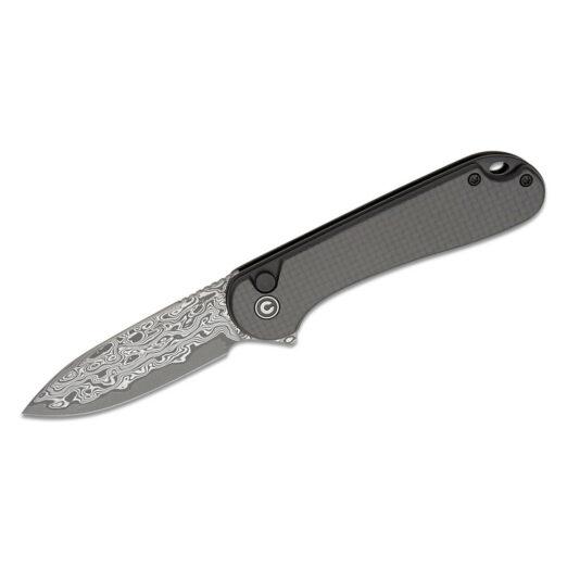 CIVIVI  Button Lock Elementum II C18062PB-DS1, Twill Carbon Fibre Overlay on Black G10 with Damascus Blade