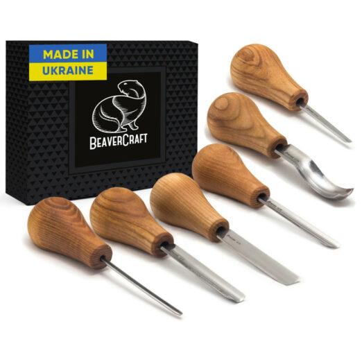 Beaver Craft SC05 Woodcarving Chisel Set with Palm Handles