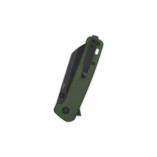 QSP Penguin Button Lock QS130BL-C2, Green Micarta with Black Stonewashed 14C28N Blade