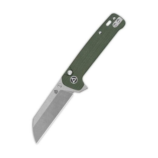 QSP Penguin Button Lock QS130BL-C1, Green Micarta with Stonewashed 14C28N Blade