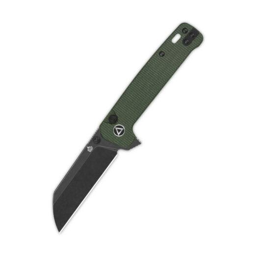 QSP Penguin Button Lock QS130BL-C2, Green Micarta with Black Stonewashed 14C28N Blade