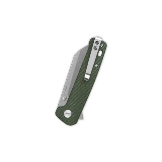 QSP Penguin Button Lock QS130BL-C1, Green Micarta with Stonewashed 14C28N Blade