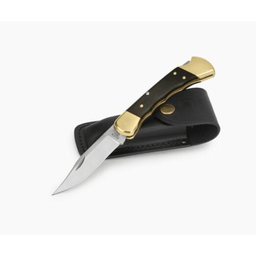 Buck 110BRSFG-B Folding Hunter with Finger Grooves and Leather Pouch