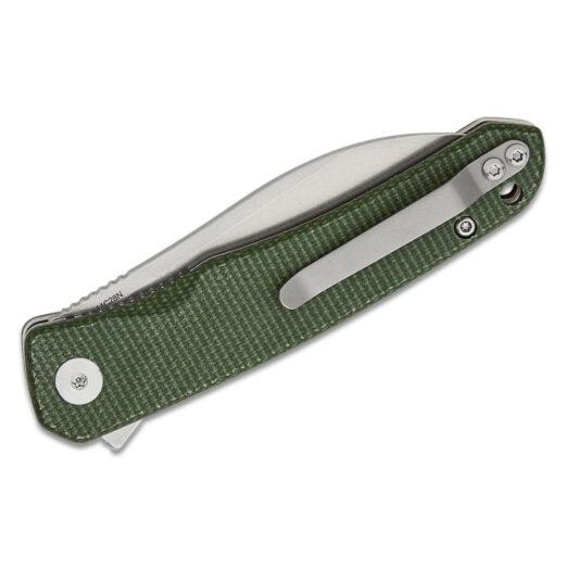 QSP Otter QS140-E1, Stonewashed 14C28N Modified Sheepsfoot Blade, Green Canvas Micarta Handles