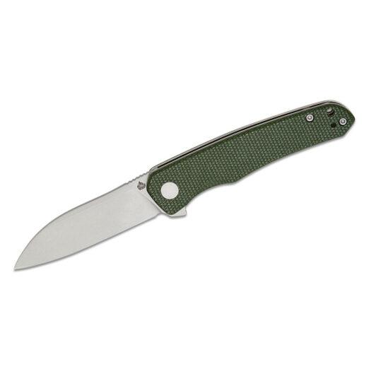 QSP Otter QS140-E1, Stonewashed 14C28N Modified Sheepsfoot Blade, Green Canvas Micarta Handles