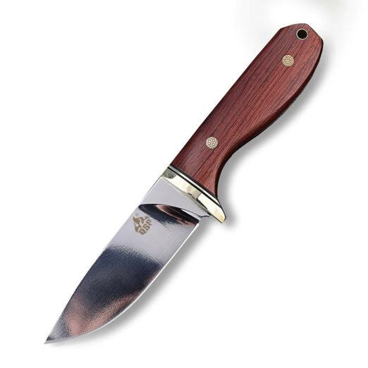 QSP Erised I QS114 Fixed Blade - Mirror Polished 9Cr14Mov, Rosewood and Leather Cover
