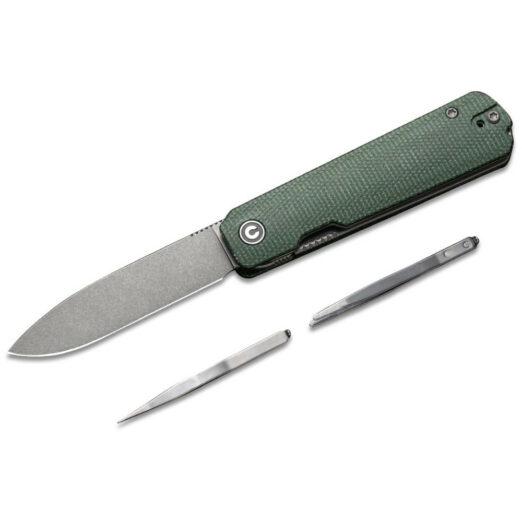 CIVIVI Sendy C21004A-1, Green Canvas Micarta, Stonewashed Nitro-V Drop Point Blade