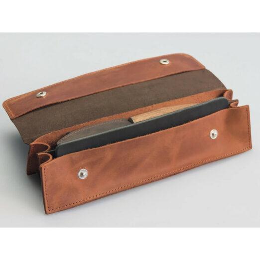 BeaverCraft S01X Brown - Right Handed Spoon Carving Set with Walnut Handles, Leather Covers, and Leather Pouch
