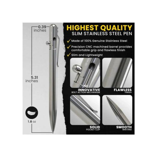 Bastion Slim Bolt Action Pen Stainless Steel - BSTN259