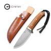 CIVIVI Cloud Peak C23044-3, 4.6" Nitro-V Satin Fixed Blade, Contoured Guibourtia Wood Handle, Brown Leather Pouch