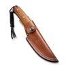 CIVIVI Cloud Peak C23044-3, 4.6" Nitro-V Satin Fixed Blade, Contoured Guibourtia Wood Handle, Brown Leather Pouch