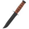 KA-BAR USMC Fighter, 7" Black Plain Fixed Blade, Leather Handles, Leather Pouch KA1217