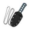 QSP Canary Fixed Blade Neck Knife QS141-G, Brass/Copper Damascus Blade, Blue Camo CF Handles, with Neck Pouch