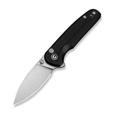CIVIVI Mini Shakan Flipper with Thumb Stud & Button Lock C20052F-1, Ripple Patterned Black Aluminium Handle, 2.48