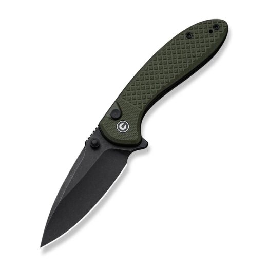 CIVIVI Faeger Flipper & Thumb Stud & Button Lock C24031-2, Milled OD Green G10 Handle with 2.98″ Black Stonewashed 14C28N Blade