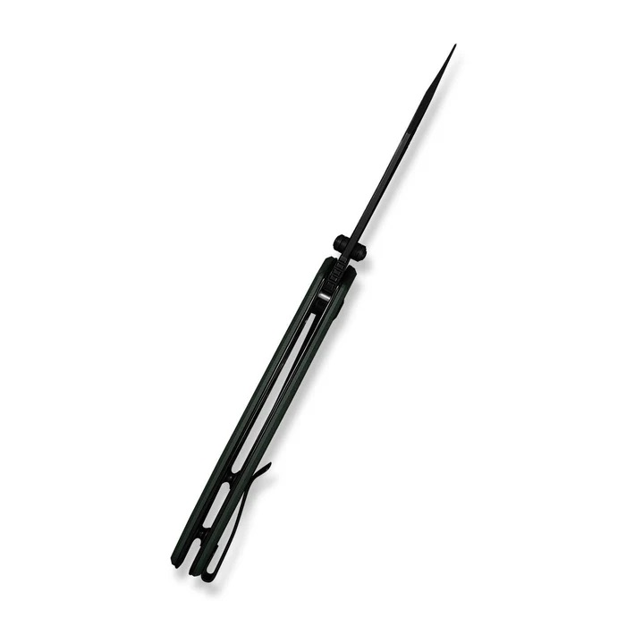 Long black precision tool with a sharp pointed tip and an adjustable mechanism, resembling a crafts awl or needle tool with a dual-leg frame for support.
